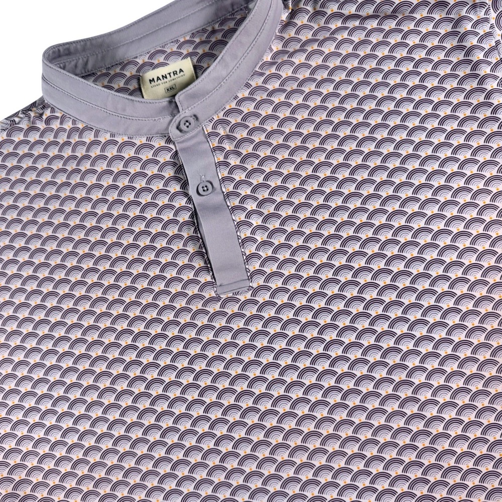 Mantra Catalyst Polo Mens XXL Purple Grey Geometric Wave Print Band Collar Shirt